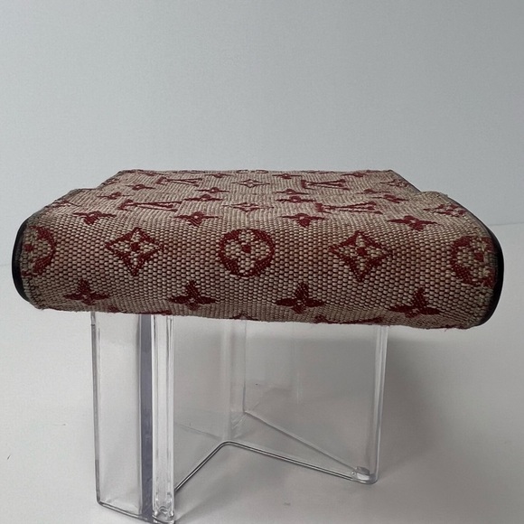 ♥️LOUIS VUITTON Deep Red Monogram Mini Lin Porte Billets Cartes Credit Wallet ❤️ - Picture 3 of 12